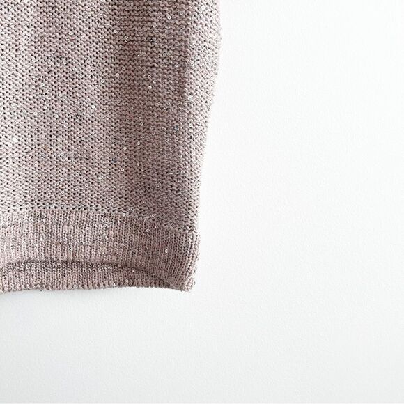 WD.NY Sweater Light Pink Blush Silver Sequin Open Knit Short Sleeve Women's M - Picture 3 of 7